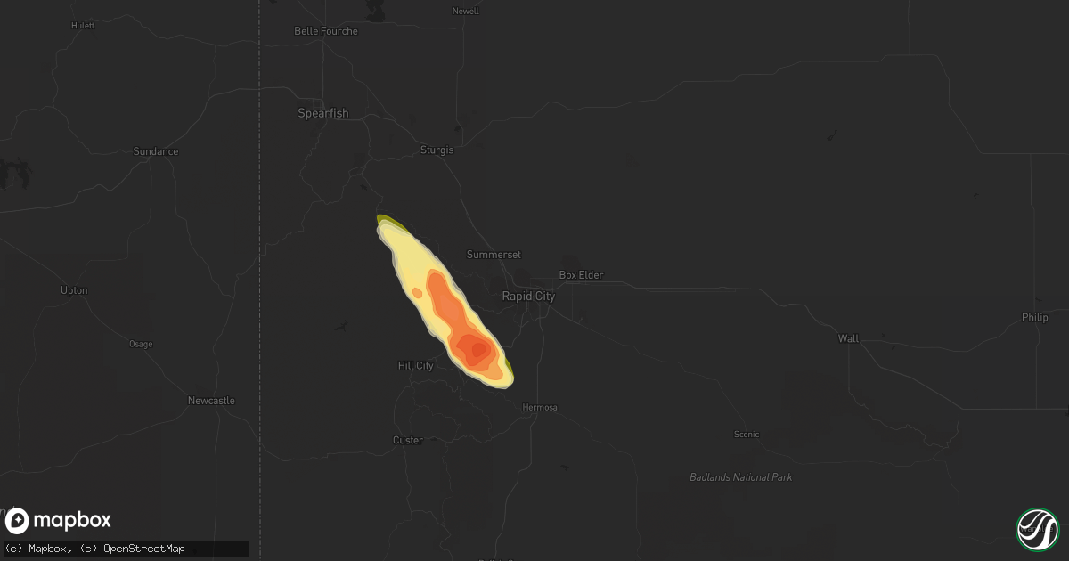Hail map in Rapid City, SD on July 30, 2023