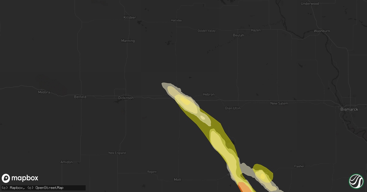 Hail map in Richardton, ND on July 30, 2023