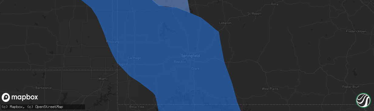 Hail map in Springfield, MO on July 30, 2023