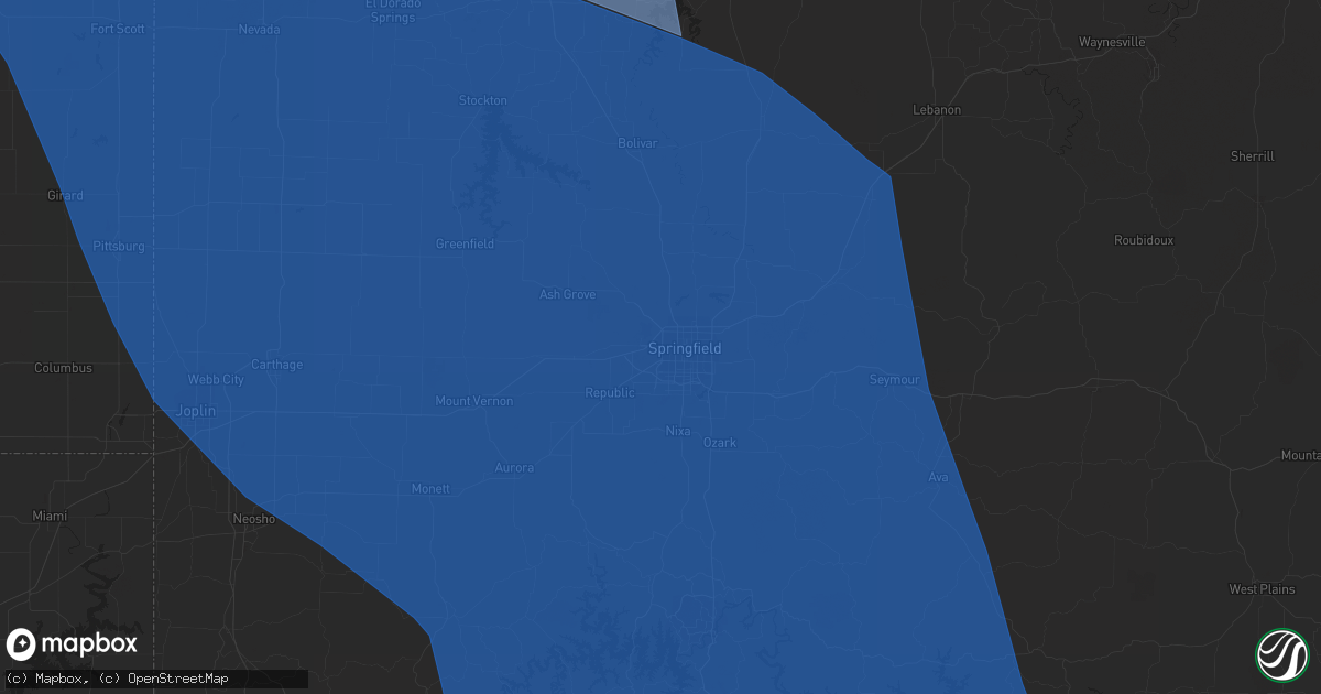 Hail map in Springfield, MO on July 30, 2023
