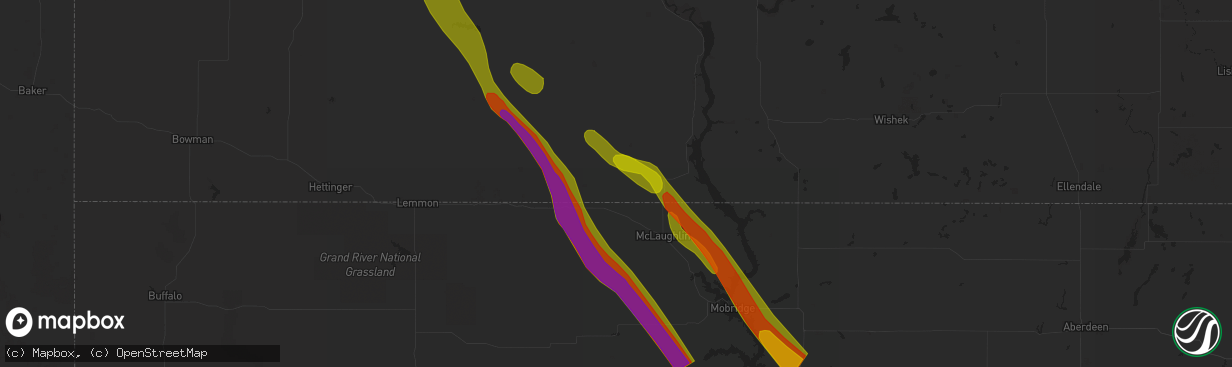 Hail map in Trail City, SD on July 30, 2023