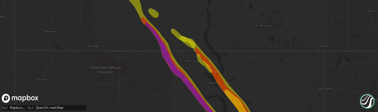 Hail map in Wakpala, SD on July 30, 2023