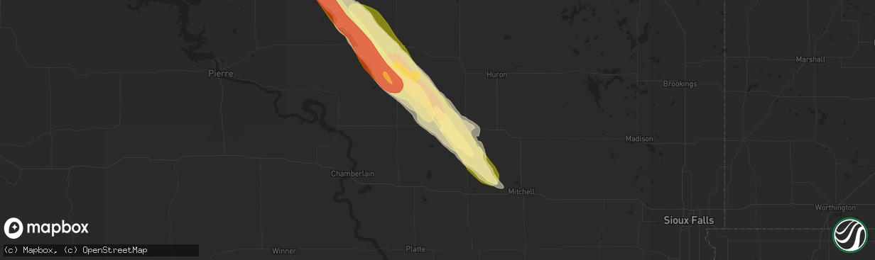 Hail map in Wessington Springs, SD on July 30, 2023