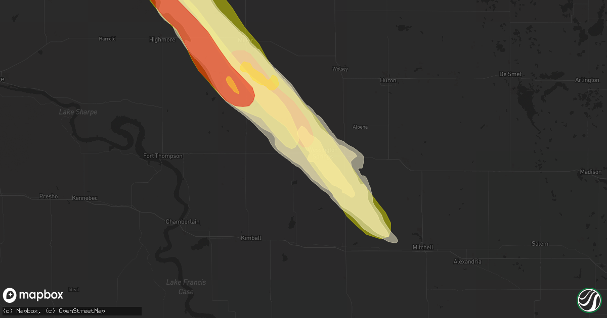 Hail map in Wessington Springs, SD on July 30, 2023