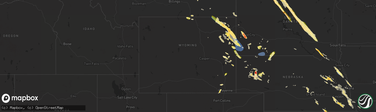 Hail map in Wyoming on July 30, 2023