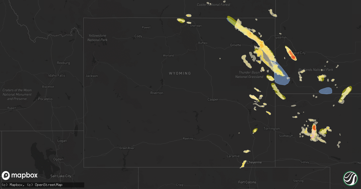 Hail map in Wyoming on July 30, 2023