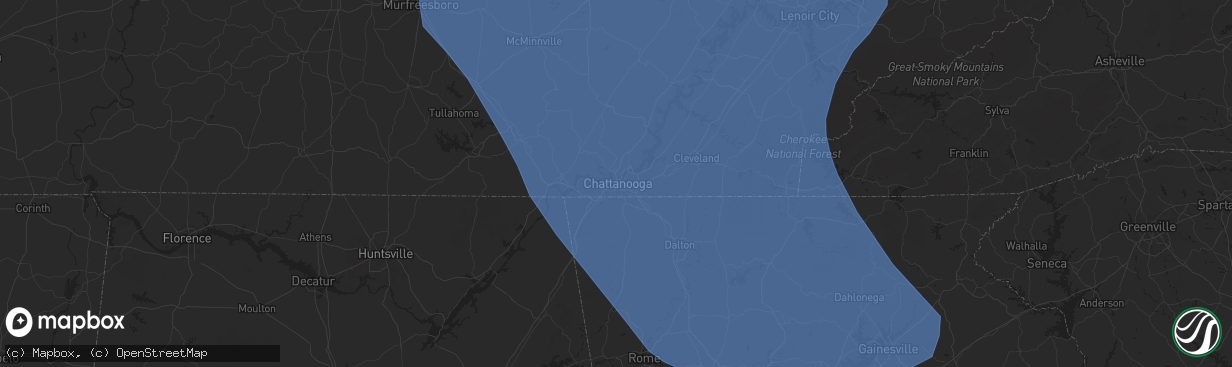 Hail map in Chattanooga, TN on July 30, 2024