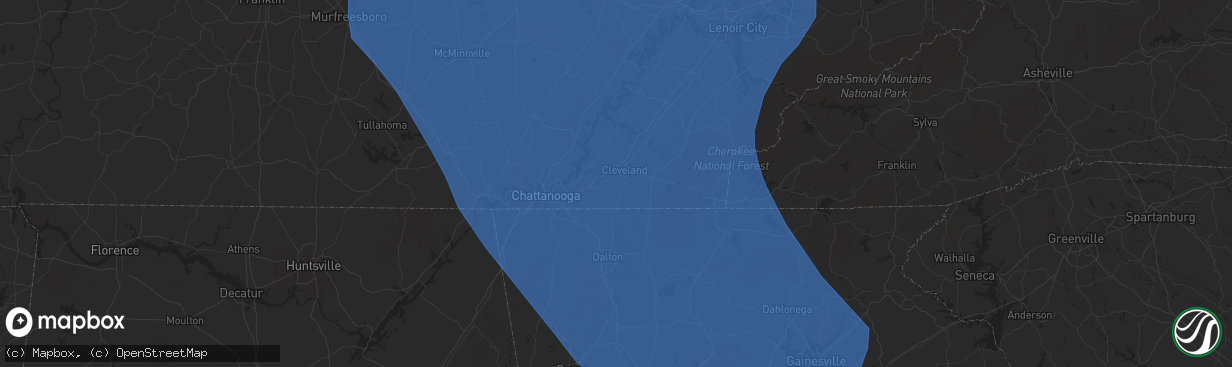 Hail map in Cleveland, TN on July 30, 2024