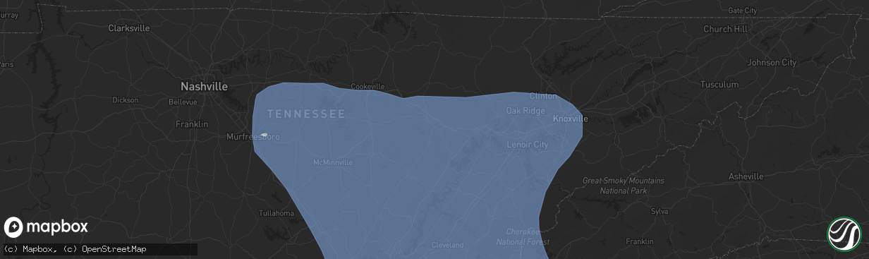 Hail map in Crossville, TN on July 30, 2024