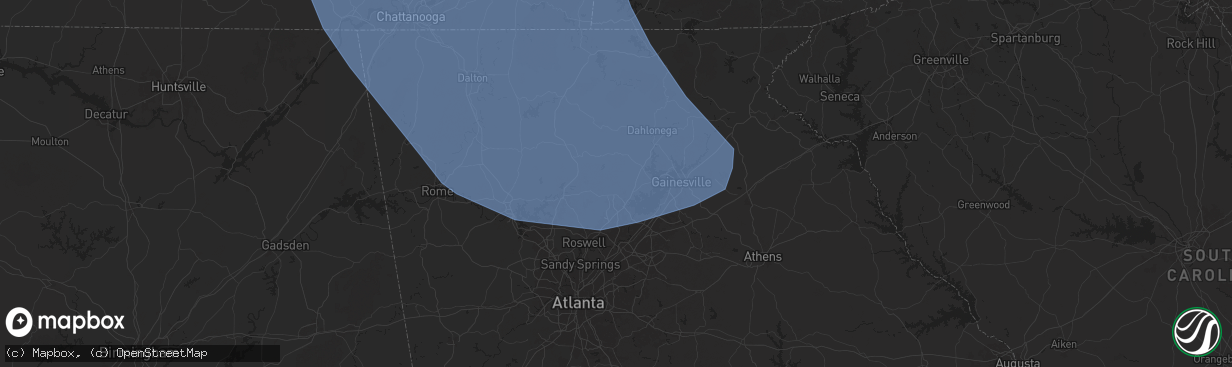 Hail map in Cumming, GA on July 30, 2024