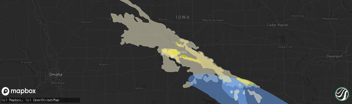 Hail map in Des Moines, IA on July 30, 2024