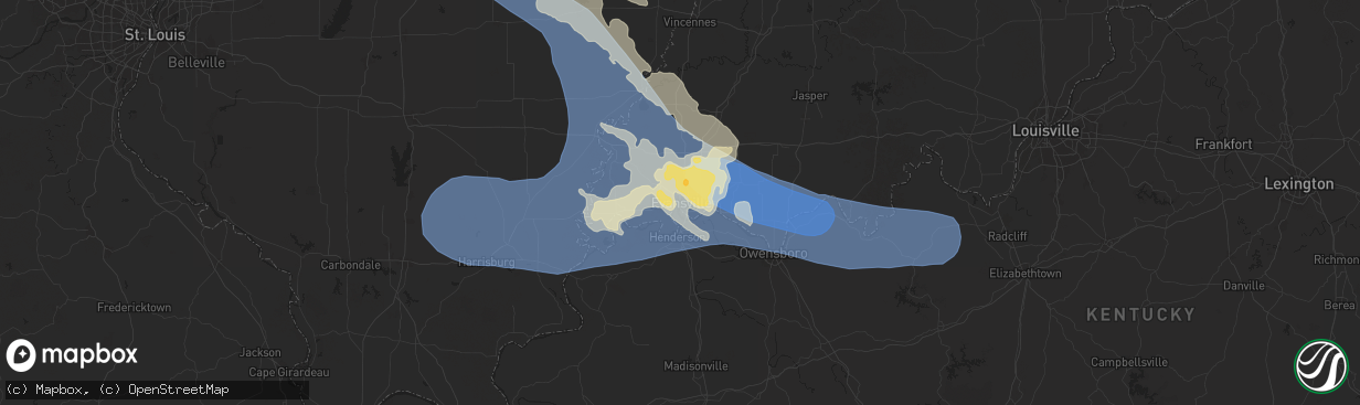 Hail map in Evansville, IN on July 30, 2024