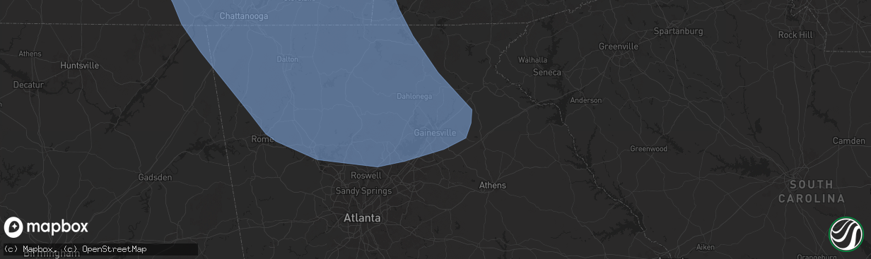 Hail map in Gainesville, GA on July 30, 2024