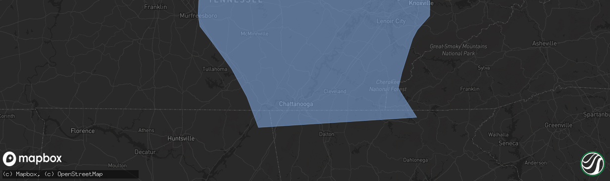 Hail map in Hixson, TN on July 30, 2024