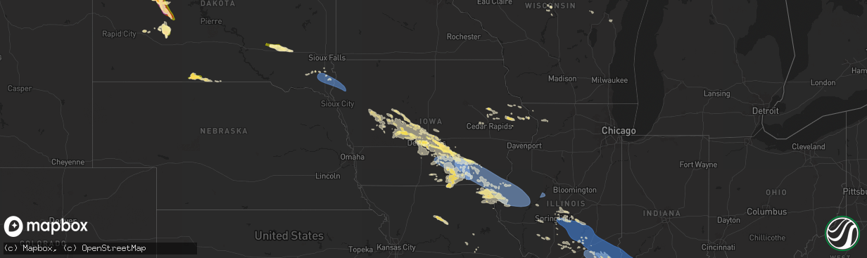 Hail map in Iowa on July 30, 2024