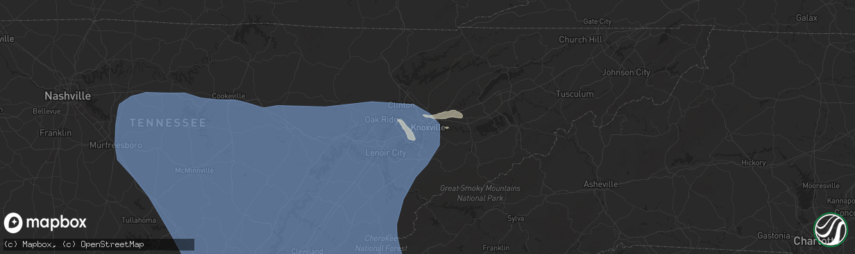 Hail map in Knoxville, TN on July 30, 2024