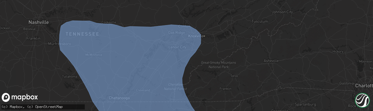 Hail map in Maryville, TN on July 30, 2024