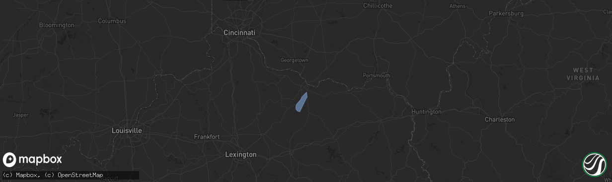 Hail map in Maysville, KY on July 30, 2024