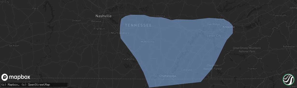 Hail map in Mcminnville, TN on July 30, 2024