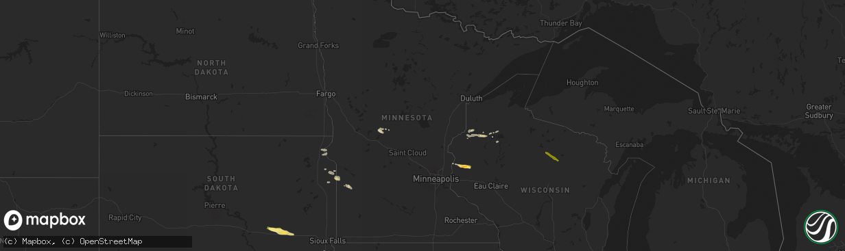 Hail map in Minnesota on July 30, 2024