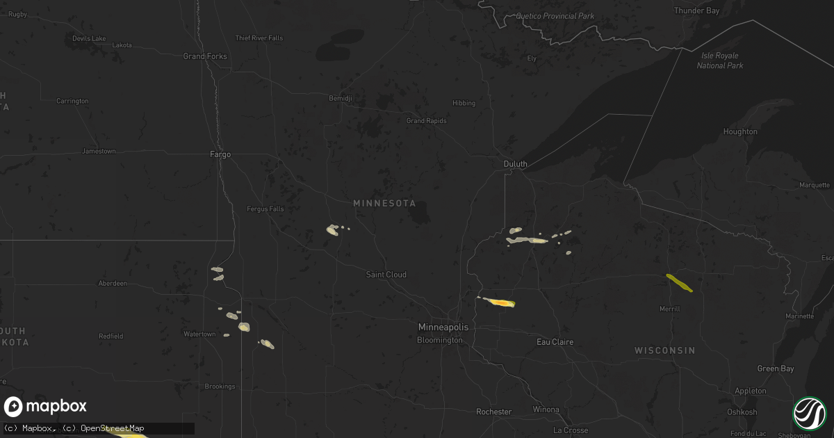 Hail map in Minnesota on July 30, 2024