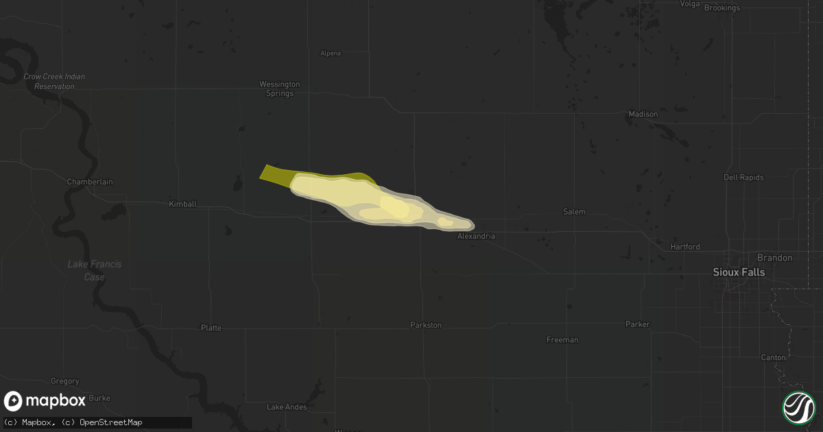 Hail map in Mitchell, SD on July 30, 2024