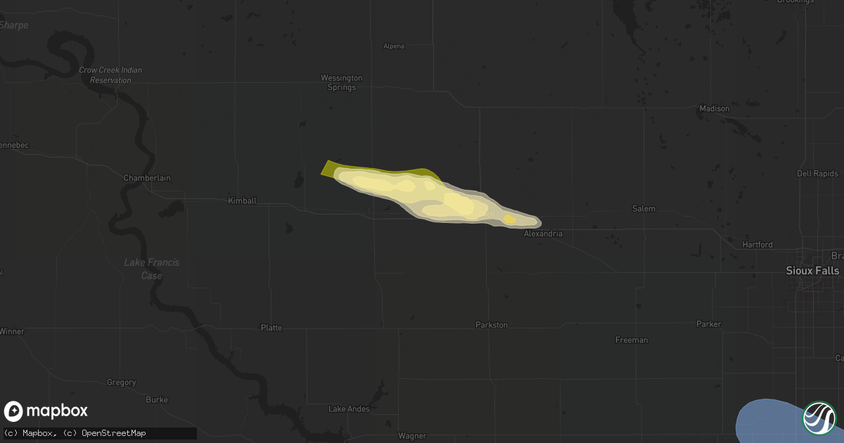 Hail map in Mount Vernon, SD on July 30, 2024