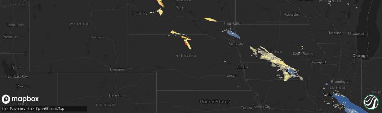 Hail map in Nebraska on July 30, 2024