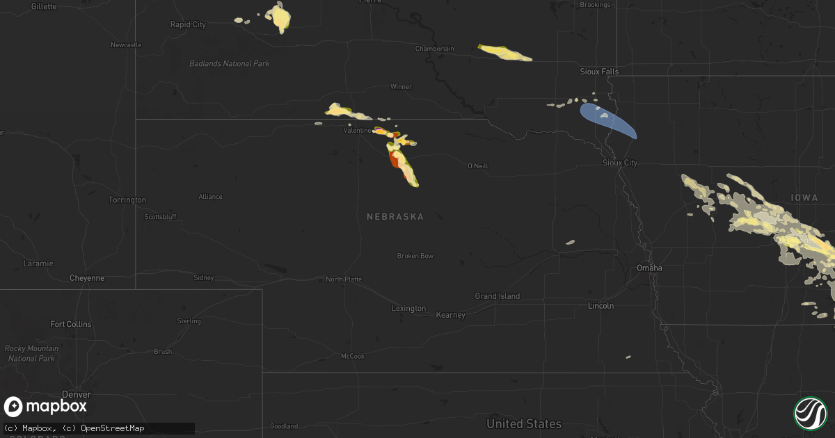 Hail map in Nebraska on July 30, 2024