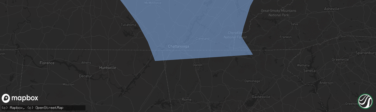 Hail map in Ringgold, GA on July 30, 2024