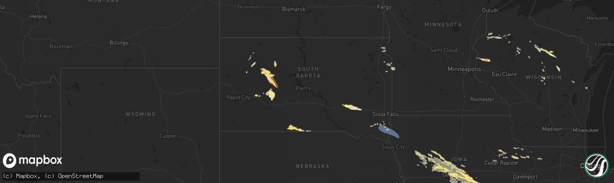 Hail map in South Dakota on July 30, 2024