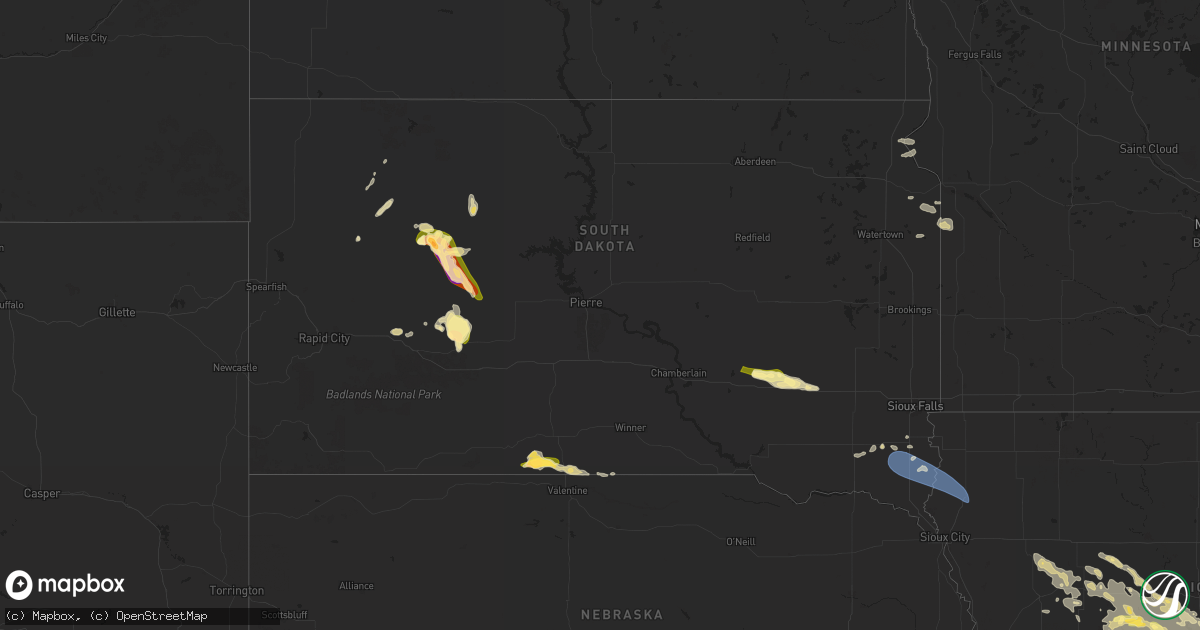 Hail map in South Dakota on July 30, 2024