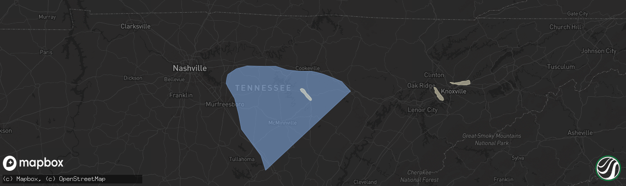 Hail map in Sparta, TN on July 30, 2024