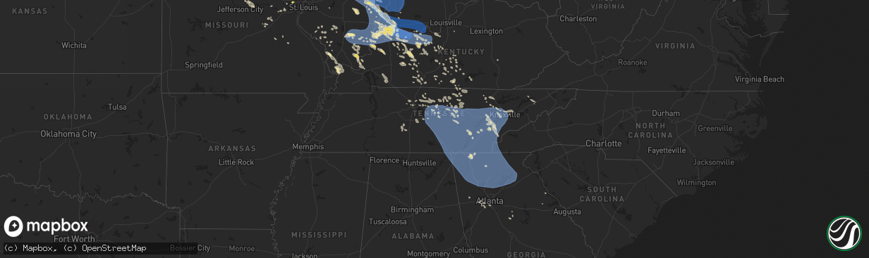 Hail map in Tennessee on July 30, 2024