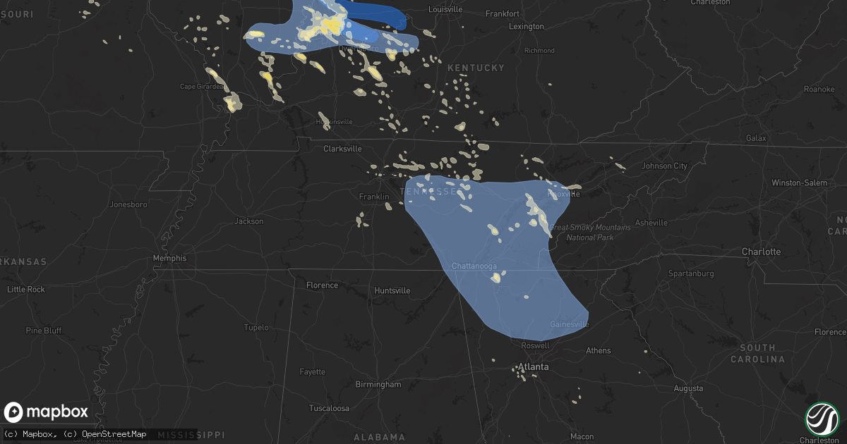 Hail map in Tennessee on July 30, 2024