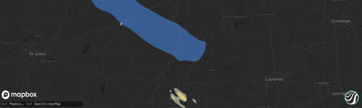 Hail map in Vincennes, IN on July 30, 2024