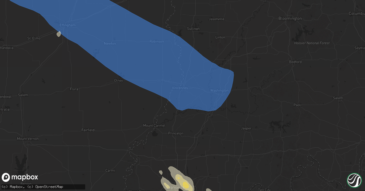Hail map in Vincennes, IN on July 30, 2024