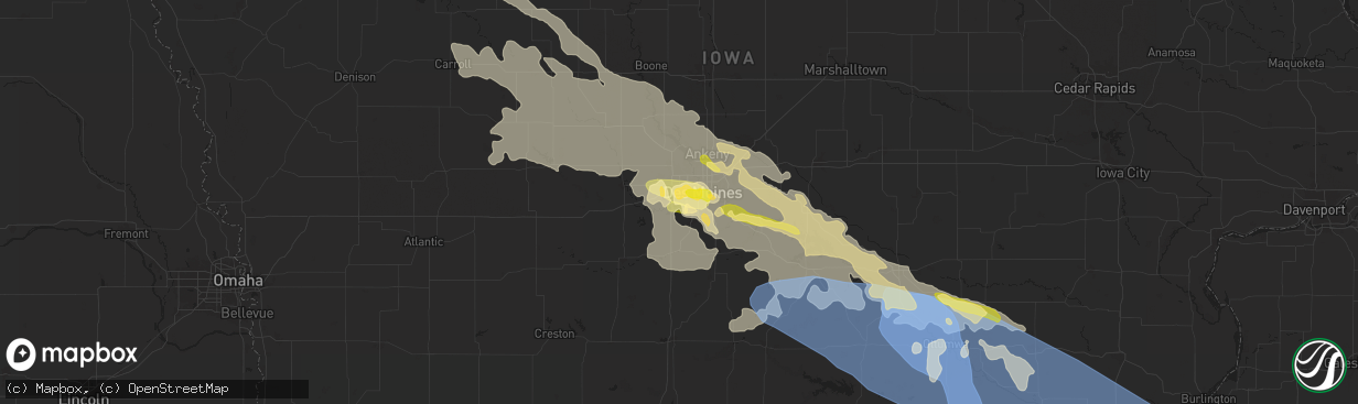 Hail map in West Des Moines, IA on July 30, 2024