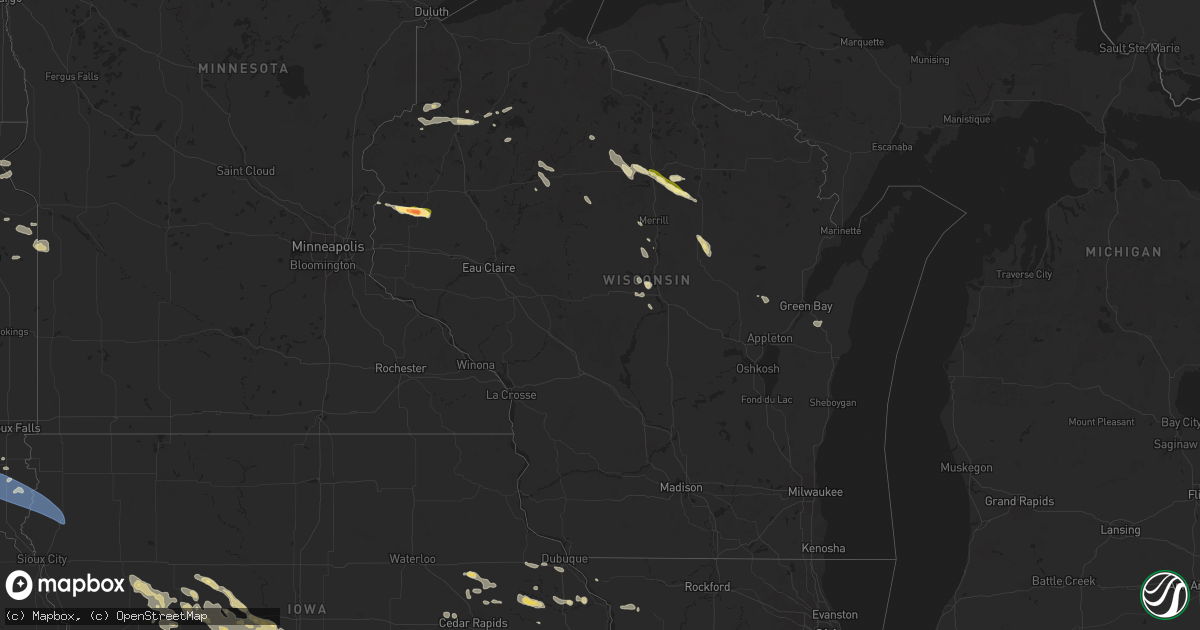 Hail map in Wisconsin on July 30, 2024