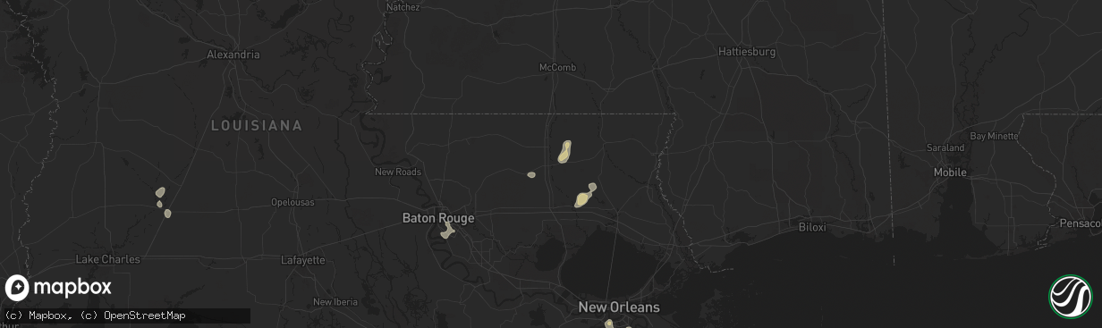 Hail map in Amite, LA on July 30, 2025