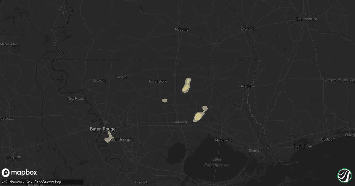Hail map in Amite, LA on July 30, 2025
