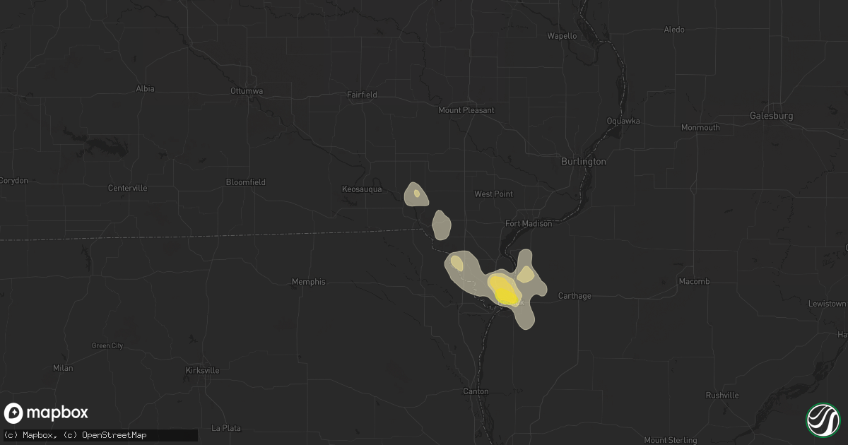 Hail map in Farmington, IA on July 30, 2025