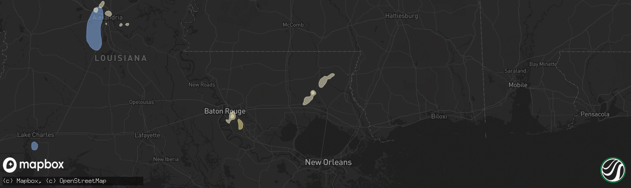 Hail map in Folsom, LA on July 30, 2025