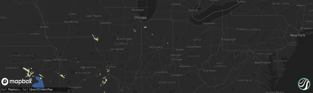 Hail map in Indiana on July 30, 2025