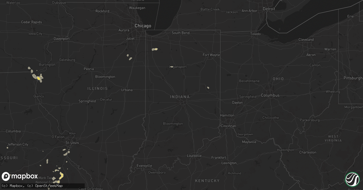 Hail map in Indiana on July 30, 2025
