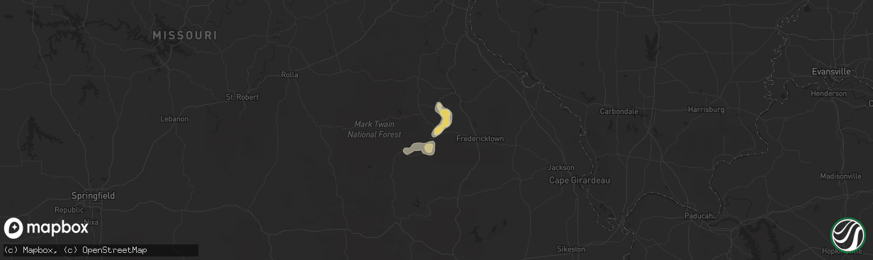 Hail map in Ironton, MO on July 30, 2025