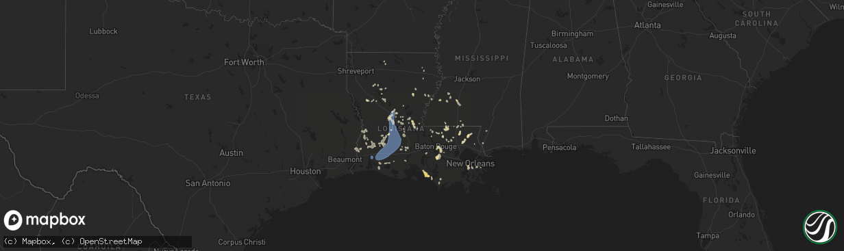 Hail map in Louisiana on July 30, 2025