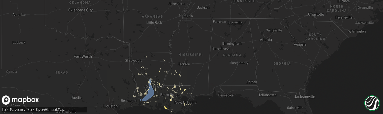 Hail map in Mississippi on July 30, 2025