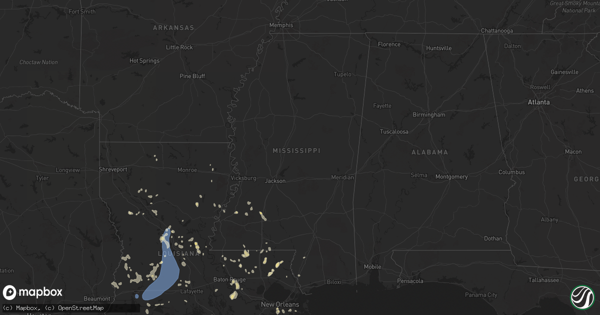 Hail map in Mississippi on July 30, 2025
