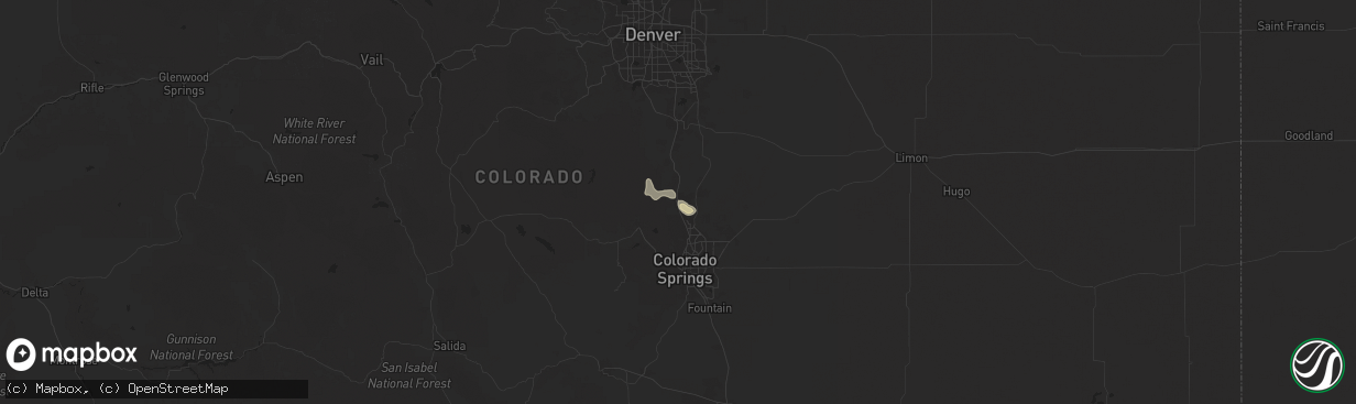 Hail map in Monument, CO on July 30, 2025